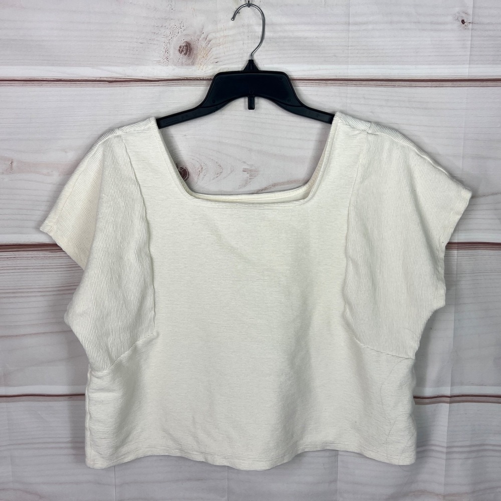 Madewell Top Womens‎ XXL Ivory Ribbed Knit Blouse Crop Square Neck Cap Sleeve
